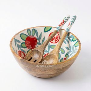 Ensaladera de Madera de Lujo Hecha a Mano con Cucharas para Servir |   Frutero Decorativo para Bodas, para Comedor y Cocina, Disponible en Stock - Product Image 2