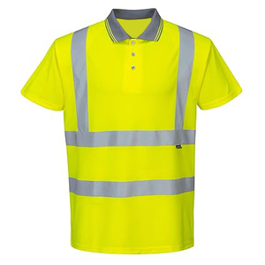 High Visibility <b>Yellow</b> Reflective <b>Polo</b> <b>Shirt</b> <b>Men's</b> Workwear Safety Uniform Polyester Breathable Quick Dry Industrial Use - Product Image 1