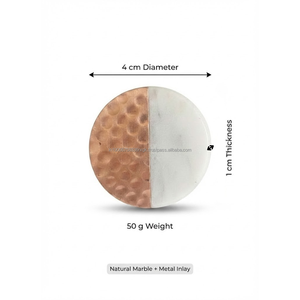 Pomo para Mueble AG de Mármol Blanco con Incrustaciones de Madera y Metal |   Tirador de Cajón de Piedra de 6.5 cm - Duradero y Ecológico para Uso en Hoteles, Hospitales y Apartamentos - Product Image 2