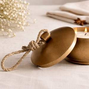 Bougie décorative en forme de bol avec couvercle en corde rustique, double mèche, flamme stable, combustion prolongée, apporte chaleur saisonnière et une décoration de Noël haut de gamme - Product Image 4