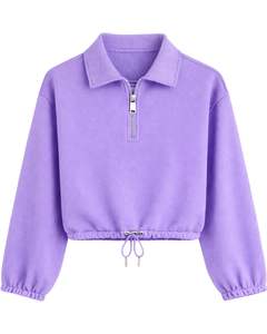 Sudadera Corta Personalizada de Lavanda para Mujer con Cierre de Cremallera, Estilo Casual, con Cordón Ajustable en el Bajo, de Forro Polar Suave de Algodón y Poliéster - Product Image 1