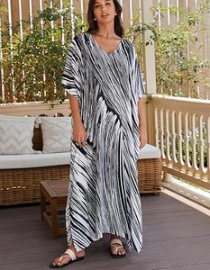V Neck Maxi Abaya <b>Dress</b> Short Sleeve <b>Loose</b> Fit Asymmetrical Hem Random Print Women's Summer Beach Wear Polyester Modest Style - Product Image 4