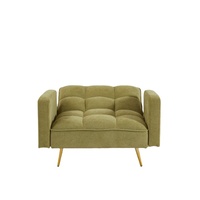 Canapé-lit convertible en tissu Teddy vert, forme 1, avec pieds en métal doré