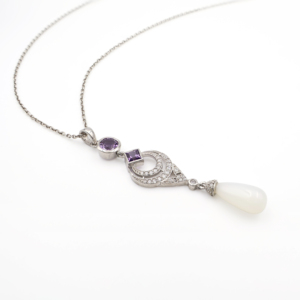 Ensemble pendentif et boucles d'oreilles en argent sterling 925 avec améthyste et pierre de lune blanche, plaqué rhodium, bijoux fins OEM ODM - Product Image 4