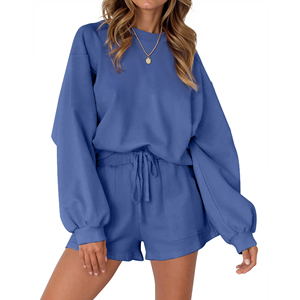 Nouvel ensemble sweat-shirt et short en tricot 100 % coton, col rond, solide, écologique, séchage rapide, 2 pièces, du meilleur fournisseur - Product Image 6