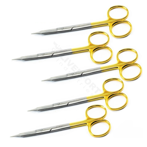 Juego de 5 Tijeras Goldman Fox Rectas TC de 13 cm de Calidad Premium, Instrumentos Quirúrgicos Dentales y Veterinarios de Acero Inoxidable, CE ISO - Product Image 1