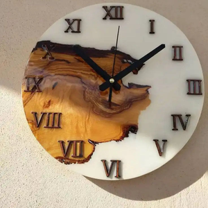 Modern Designed <b>White</b> Resin & Natural Wooden Round Shape Wall <b>Clock</b> Quartz Motive for Living Room Decoration Natural Polish - Product Image 3