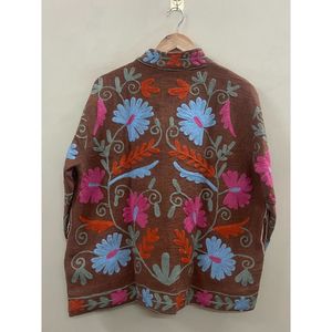 Embroidered Cotton <b>Jacket</b> <b>Women</b> Mandarin Collar Full Sleeve Floral Pattern Spring Zipper Closure Prairie Chic Style - Product Image 5
