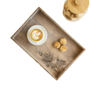 Magnifique plateau de service en bois tendance, motif floral peint à la main, 18 pouces x 12 pouces x 1,75 pouces, passe au lave-vaisselle, pour de multiples occasions - Product Image 5