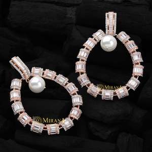 South Sea Mabe Tahitian Freshwater Pearl Baguette Cut Designer Earrings in Rose Gold - Product Image 1