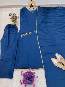 Conjunto de Vestido de Diseñador Azul Marino con Palazzo y Dupatta para Mujer |   Elegante Conjunto de Traje Étnico para Fiesta - Product Image 4