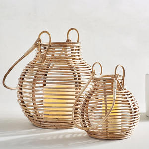 Porte-lanterne en osier tressé à la main écologique pour bougies Prix naturel bon marché Porte-bougie en rotin écologique - Product Image 1