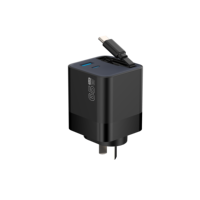 Chargeur GaN SAA 65W avec prise AU, câble Type-C rétractable intégré, chargeur rapide PD 2 ports, adaptateur de chargeur mural portable pour voyage