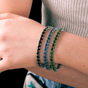 Bracelet tennis de luxe en argent 925 plaqué rhodium avec cristaux noirs, verts et bleus sertis en canal, bijoux de soirée pour femme - Product Image 2