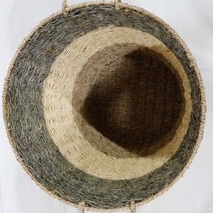 Handwoven Seagrass Mix Paper Rope Laundry Basket 3-Tone Color <b>Storage</b> <b>Hamper</b> with Handles - Product Image 3