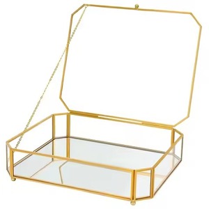 Contemporary Metal Glass Jewelry Storage Organizer <b>Box</b> for Rings <b>Earrings</b> Necklace - Product Image 2