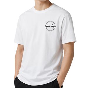 เสื้อยืดโอเวอร์ไซส์สีขาวสำหรับผู้ชาย แขนสั้น ผ้าฝ้าย คอกลม พิมพ์ลายโลโก้ที่อก สไตล์ลำลอง สตรีทแวร์ ทรงหลวม แฟชั่นเสื้อผ้าฤดูร้อน - Product Image 1