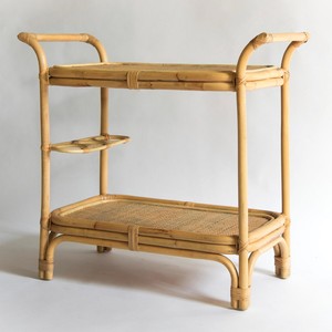 Vintage rattan champagne <b>trolley</b> drinks cart food <b>serving</b> <b>trolleys</b> entry way dining room accent - Product Image 1