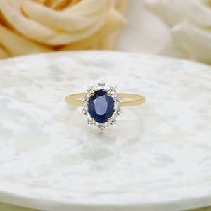 14K Solid Yellow Gold Oval <b>Blue</b> Sapphire Diamond Floral Halo Engagement <b>Ring</b> Fine Jewelry Wholesale Gemstone <b>Ring</b> For Women Gift - Product Image 2