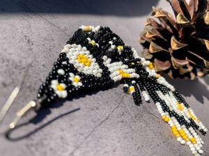 Daisy Bead Fringe <b>Earrings</b> - Boho Black fringe <b>earrings</b> - long beaded <b>earrings</b> - handmade beadwork <b>earrings</b> - boho bead flowers - Product Image 5