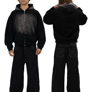 Custom Winter Acid Wash Heavyweight Y2K Tracksuit Men Hoodie <b>Flared</b> <b>Sweatpants</b> Streetwear Oversized Hip Hop Fashion Set - Product Image 5