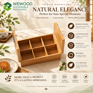 Boîte cadeau en bois de qualité supérieure pour gâteaux de lune avec compartiments personnalisés |   Emballage en bois écologique réutilisable - Product Image 2