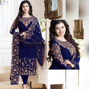Conjunto de shalwar kameez de chifón tradicional de alta calidad para mujer, de 3 piezas, con chal bordado para bodas y fiestas - Product Image 3