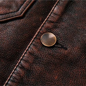 Premium Men's <b>Vintage</b> Genuine Leather Slim <b>Motorcycle</b> <b>Jacket</b> ODM Front Zipper Closure Turn-down Collar Solid Color Winter Wear - Product Image 4