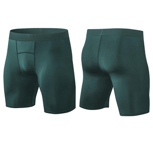 Short de sport d'été vert uni à compression, taille mi-haute, élastique, respirant, en coton tricoté et élasthanne, pour entraînement décontracté et gym - Product Image 3