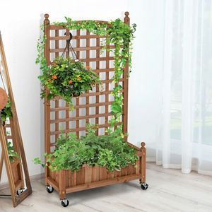 Jardinière mobile en bois de 50 pouces avec treillis, potager surélevé pour plantes grimpantes, pots et jardinières - Product Image 2