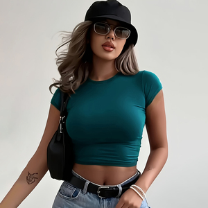 Camiseta Corta de Moda de Verano para Mujer al por Mayor, Blusa Casual de Manga Corta para Dama, Top de Algodón Suave Ajustado Estilo Urbano - Product Image 1