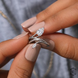 Anillo Toi Et Moi de Moissanita con Corte Pera y Marquesa de 1 Quilate, Floral, Plata 925 Original, Anillo de Boda, Regalo de Compromiso para Ella - Product Image 2