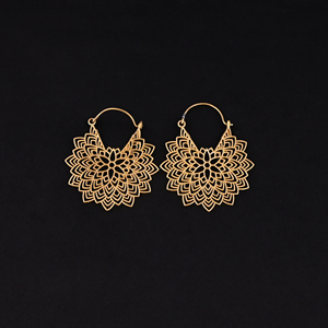 Pendientes de Aro con Patrón de Mandala, Chapados en Oro, Modernos, Tamaño 48x40MM - Product Image 2