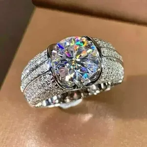Moissanite Luxury <b>Ring</b> 925 <b>Sterling</b> <b>Silver</b> Big Round Cut Engagement <b>Ring</b> Pave <b>Set</b> Diamond Look Wedding Jewelry High Quality <b>Ring</b> - Product Image 1