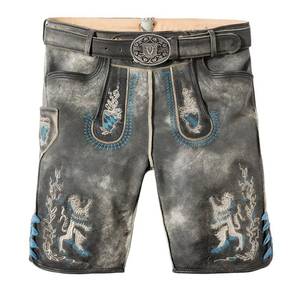 Men's Bavarian Leather Shorts Embroidered <b>Animal</b> <b>Pattern</b> Button Fly Vintage Style Mid Waist Bermuda Length lederhosen Shorts - Product Image 1