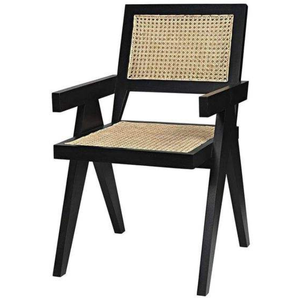 Teak wood <b>bar</b> <b>stool</b> with rattan accents and a modern design featuring armrests, perfect for relaxing. - Product Image 3