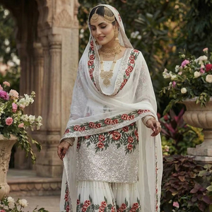 Ensemble sharara de luxe en soie brodée Fendy avec dupatta de créateur pour femmes - Product Image 1