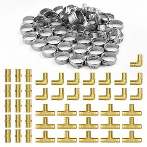 Raccordi per tubi in ottone da 1/2 pollice, 45 pezzi, connettori a innesto rapido, include 15 raccordi dritti, 15 gomiti, 15 raccordi a T per sistemi pneumatici. - Product Image 1