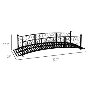 7-Piece Black Metal Arch Garden Bridge Footbridge with <b>Side</b> Railings and Decorative Scrollwork Ornament - Product Image 3