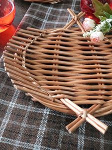 Handmade Wicker Appetizer Tray for Serving Snacks Fruits Bread Tea Coffee <b>Table</b> Kitchen Dining Home Decor <b>Basket</b> - Product Image 2