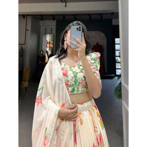 Diseño Crema Estampado Floral Lehenga Choli - Product Image 1