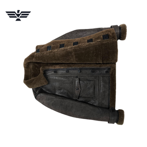 Blouson aviateur en cuir véritable pour homme, doublure en fausse fourrure, col rabattable, simple boutonnage, imperméable, à capuche, pour l'hiver - Product Image 5