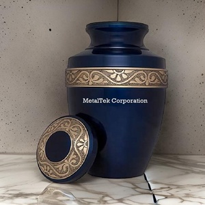 Urnes de cendres commémoratives Urne de crémation bleue Fournitures funéraires pour pot de cendres humaines Alliage fait à la main Convient pour l'enterrement de cimetière ou la niche - Product Image 2