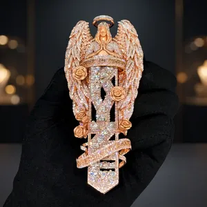 Colgante de Ángel con Alas de Moissanita y Rosas, Otros Dijes, Oro Rosa, Joyería Unisex para Fiesta Hip Hop, Chapado en Oro, Peso Personalizado - Product Image 2