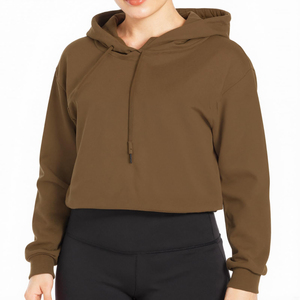 Hoodie court personnalisé pour femme, sweat-shirt en polaire pour la gym, vêtement de sport décontracté, tenue de fitness imperméable et écologique - Product Image 2