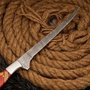 Couteau à filet en acier Damas fait main 12 pouces, manche en bois d'olivier et Pakka, talon en acier, lame droite, épaisseur 0,6 mm, étui en cuir - Product Image 5