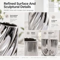 Vase à fleurs en céramique argenté électroplaqué, design côtelé, pour décoration de table de salon, vente en gros, OEM ODM