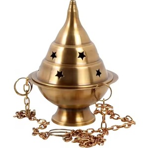 <b>For</b> Church Decorative Use New Brass Incense <b>Burner</b> With Cross Base Hand-Made Religious Aromatic Diffuser All-Season Use - Product Image 2