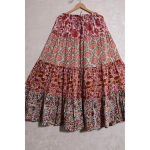 Cotton Block Print Floral <b>Patchwork</b> Bohemian Casual Long Ankle-Length <b>Skirt</b> Handmade Washable Pleated Design Women Summer Wear - Product Image 2