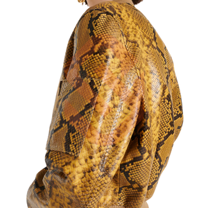Blouson Bomber en Cuir Imprimé Serpent pour Femme, Court, à Fermeture Éclair, Col Montant, Manches Longues, Motif Tissé, Style Animalier, Automne - Product Image 3